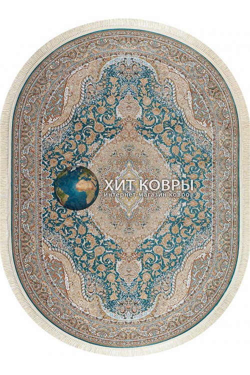 Иранский ковер Mashad 1200 146 Голубой-серый овал